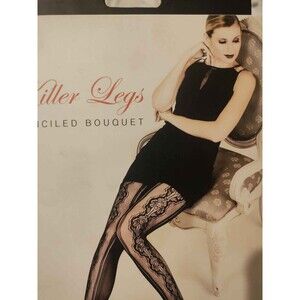 Yelete Stenciled Bouquet Fishnet Tights Black